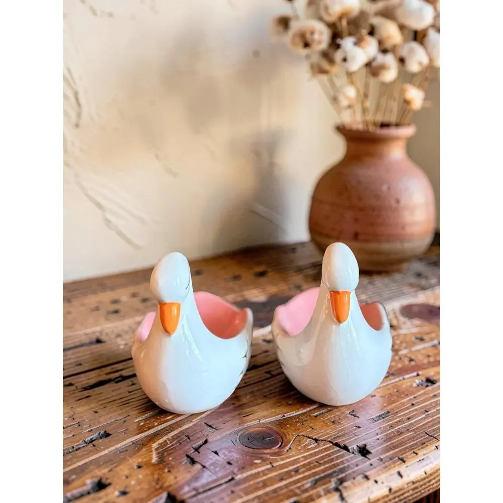 Ceramic Swan Soap Dish Set | White Pink Gold Bathroom Vanity Tray